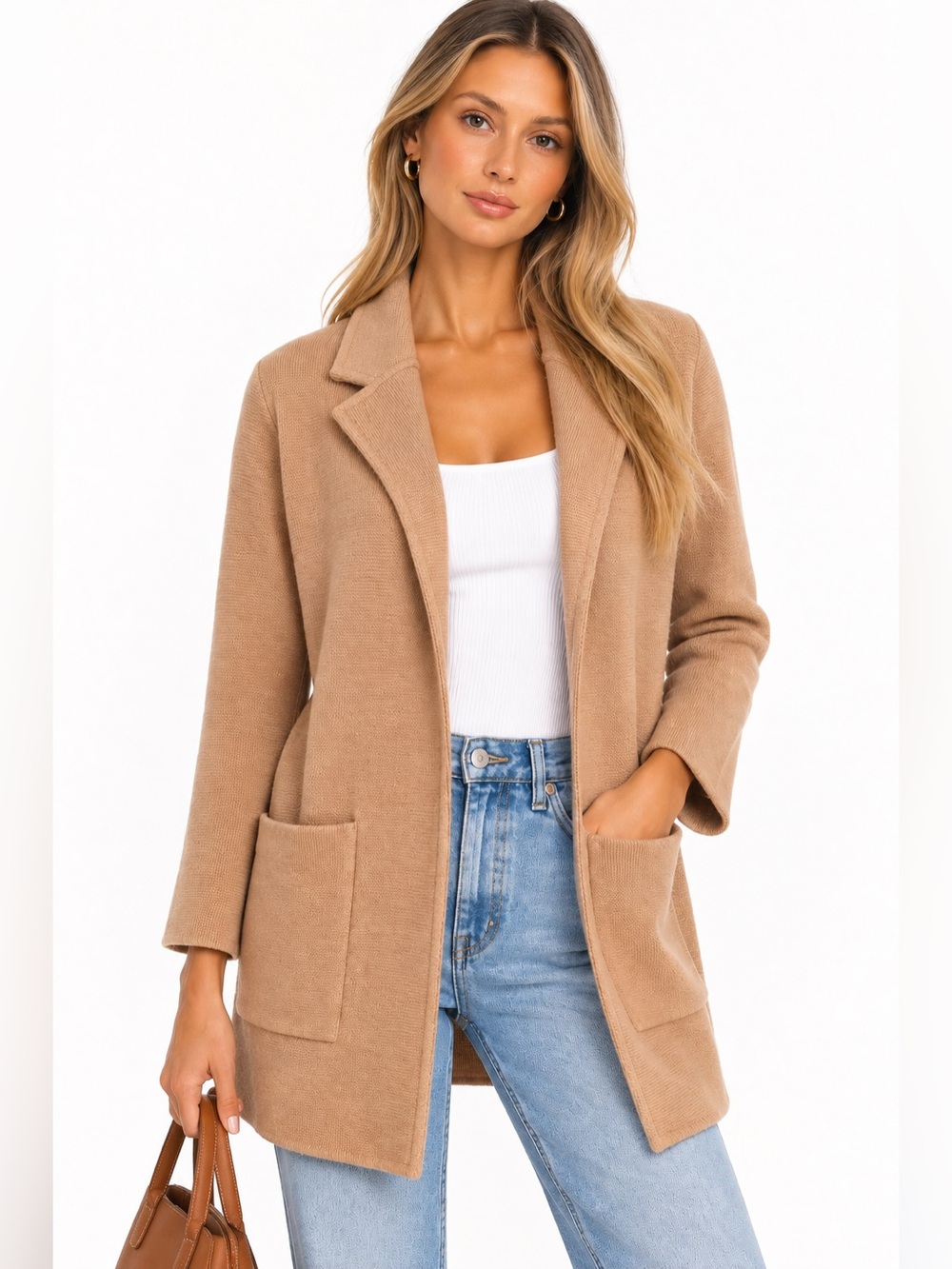 J.Crew Sophie Sweater Blazer XS Camel Merino Wool Blend J0244 Coatigan